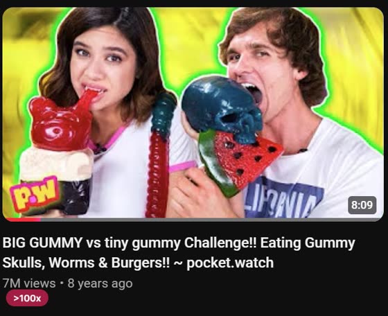 pocket.watch gummy challenge video, 7M views